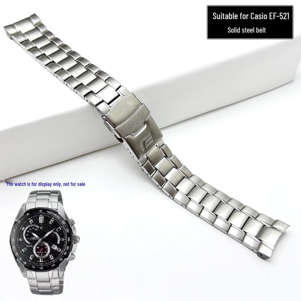 Casio EF521 Armband aus massivem Edelstahl mit doppelter Sicherheitsfaltschließe und speziellem gewölbtem Anschluss, 21 mm