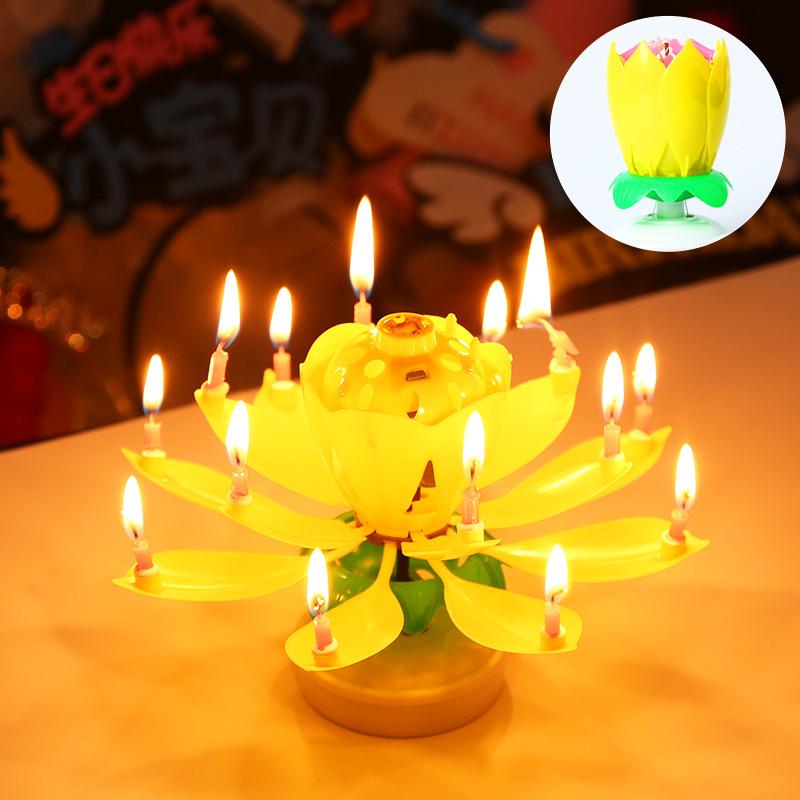 Creative Rotating Lotus Music Birthday Candle for Cakes