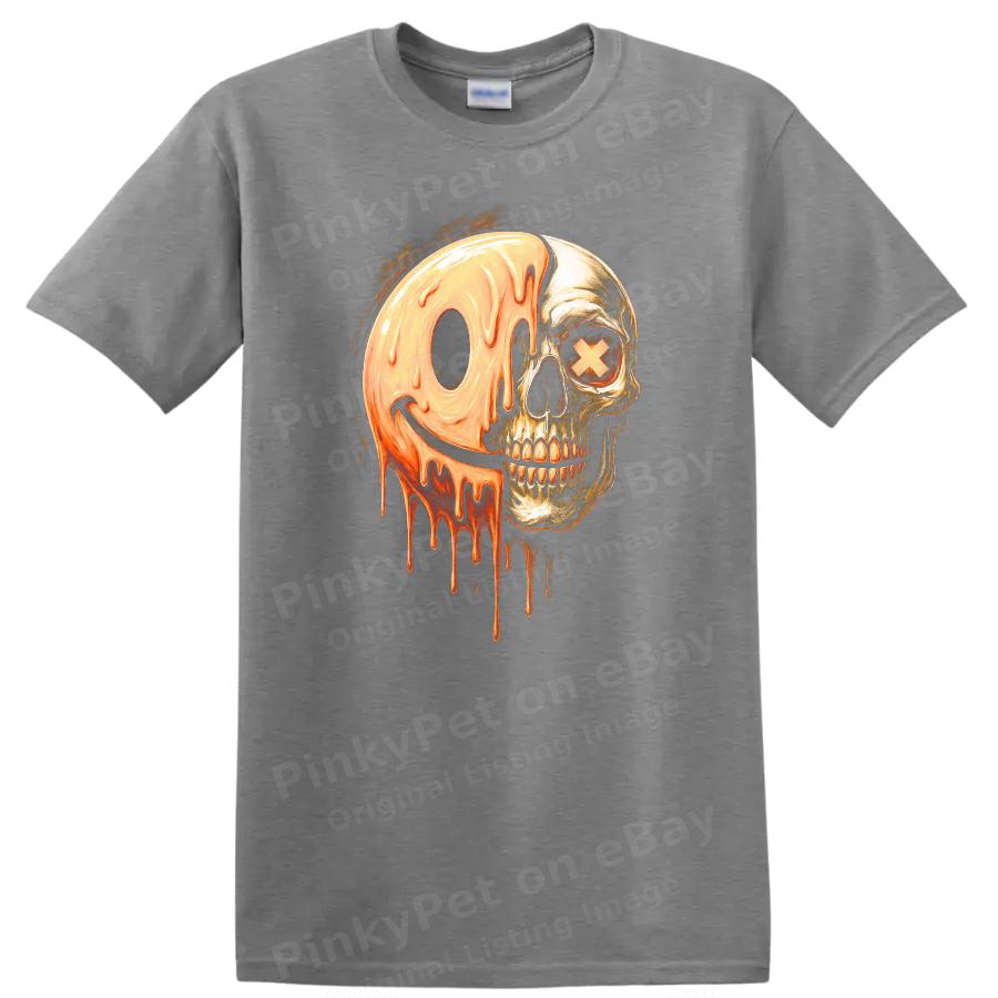 Skull Dripping Smile Graphic T Shirt Creepy Halloween Tee Gothic Art Design
