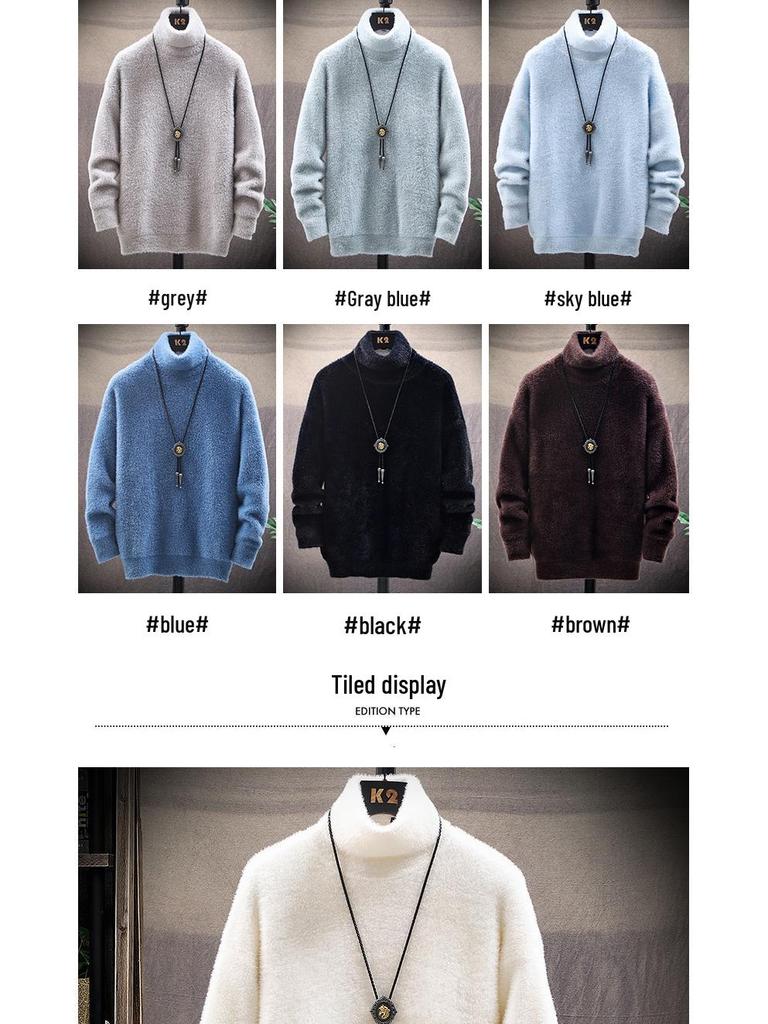 Unisex Mink Velvet High-Neck Sweater: Autumn/Winter Thick Fleece-Lined Knit for Men and Women.