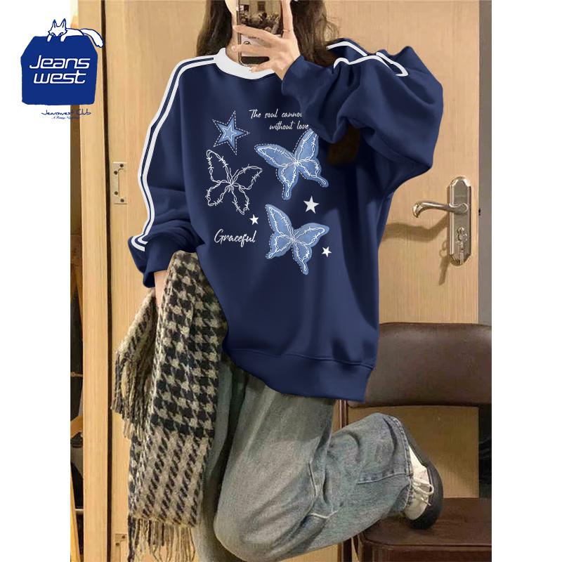 JEANSWEST CLUB Women's Love & Butterflies Graphic Crewneck Sweatshirt