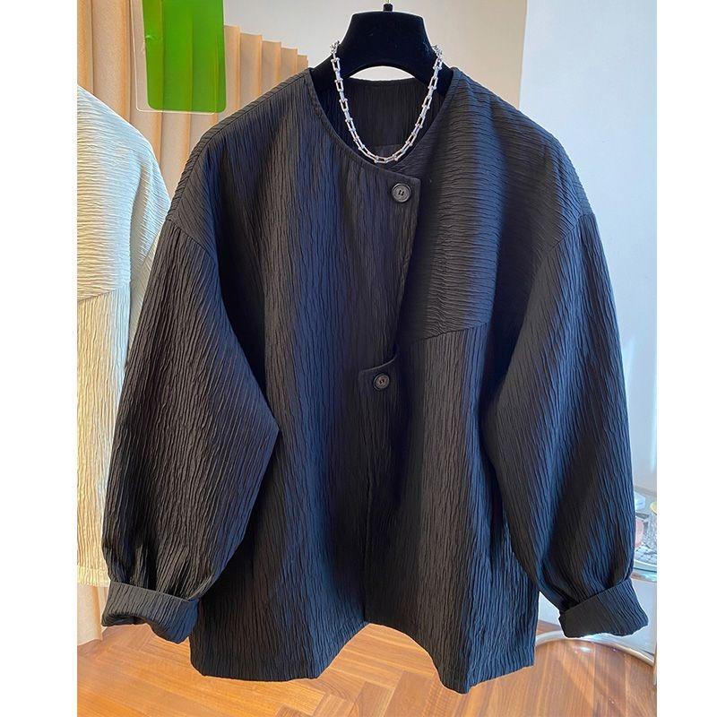 Irregular Texture Pure Color Long Sleeve Coat Women Comfortable Spring Autumn Loose Casual Top