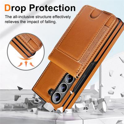 Kickstand Credit Cards Leather Phone Case For Samsung Galaxy Z Fold 7 Fold 6 5 4 3 Wallet Tempered Glass Film Back Cover