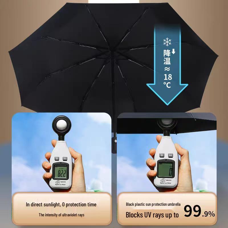 8-Rib Automatic Three-Fold Umbrella with Logo, Thickened Black Glue for Sun and Rain
