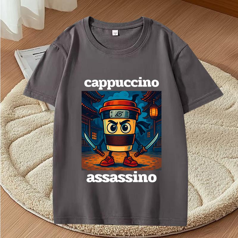 Cappuccino Assassino Graphic T Shirts Funny Italian Brainrot Meme T-Shirt Fashion Casual Short Sleeve T Shirt Streetwear Tops