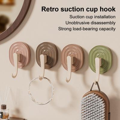 1/4Pcs Suction Cup Hooks Strong Load-Bearing Retro Wood Grain Design No Drilling Installation