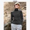 Women's Pure Cotton Striped Turtleneck Long Sleeve T-Shirt