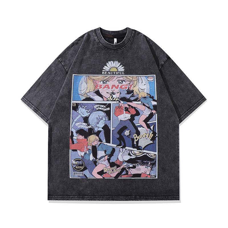 European And American High Street Trendy Brand Butterfly Graffiti Old Short-Sleeved T-Shirt Men'S And Women'S American Street Hip-Hop Half-Sleeved Tee