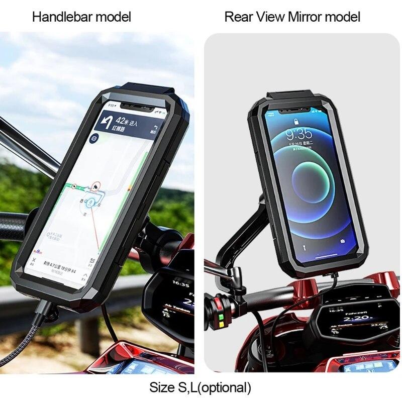 Uchwyt na telefon motocyklowy Wodoodporna obudowa Uchwyt na telefon rowerowy 1-calowy wspornik kulowy na kierownicę Uchwyt na telefon Podwójne ramiona z gniazdem Aluminiowa podstawa