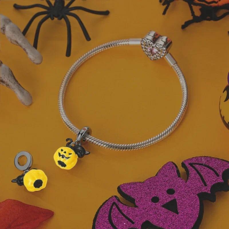 Happy Halloween Series Luminous Horror Pumpkin Charms Fit Original Women'S Bracelet Diy Simple Giftcopper