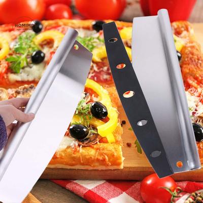 Pizzawerkzeuge 14 Zoll Pizzaschneider Gebogenes Rocker-Messer Pizzaschneider Edelstahl mit Abdeckung Kuchenschneider Teig