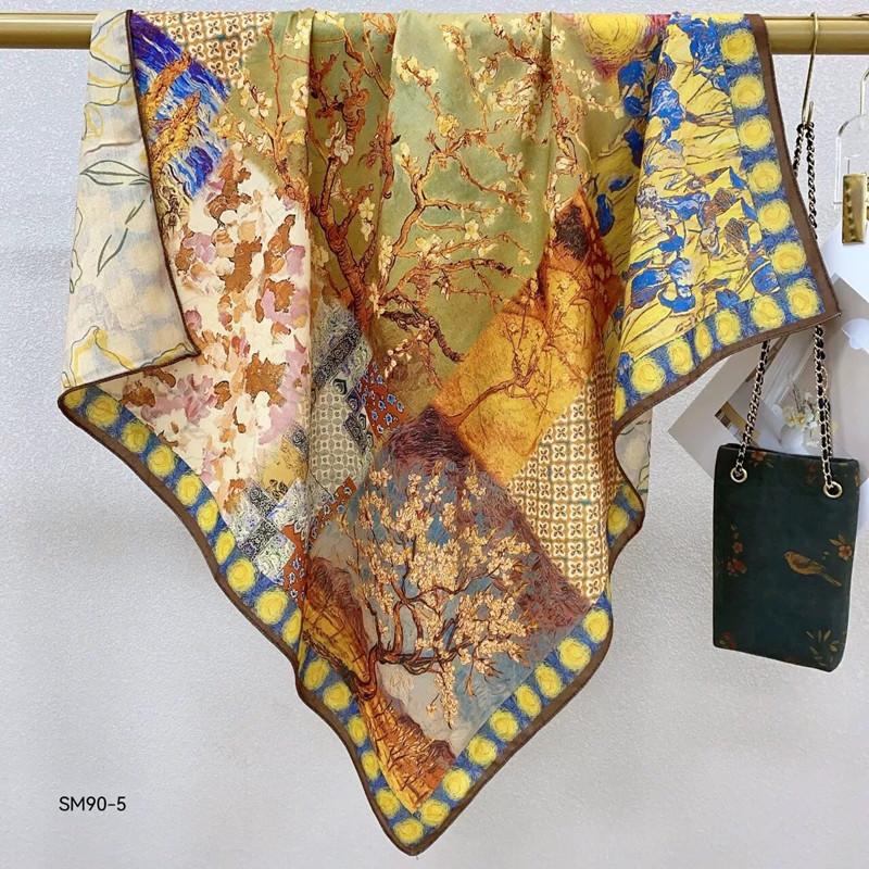 Double-Sided Faux Silk And Wool Printed Scarf For Women Spring And Autumn 90Cm Square Scarf Foulard Bandana Femmel Headscarf