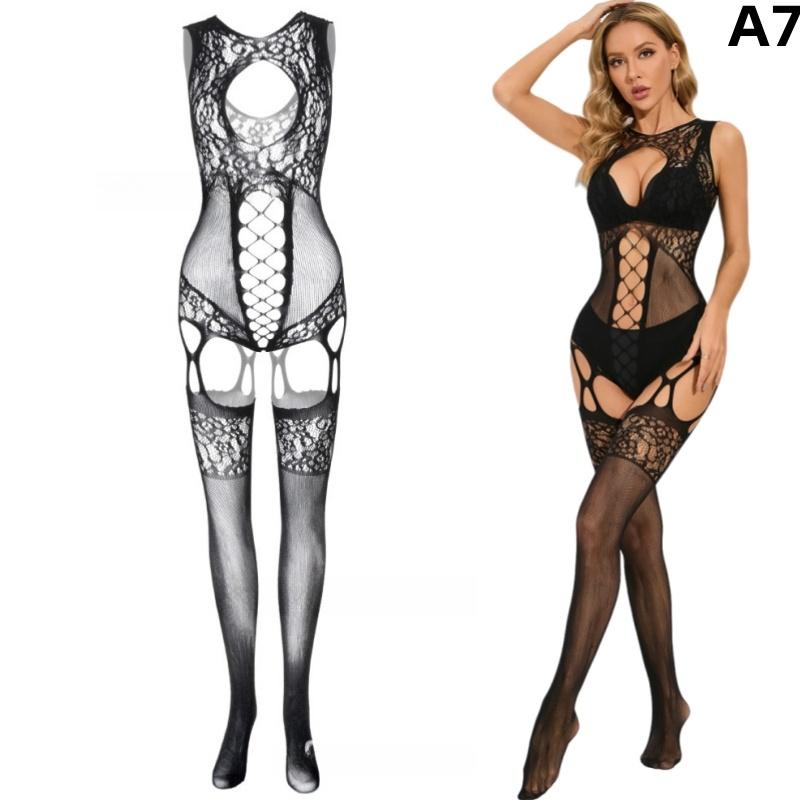 Dámské síťované přiléhavé síťované body Sexy spodní prádlo Spodní prádlo Krajka Transparentní Jednodílné tělové punčochy Kombinézy Punčochy Uniforma