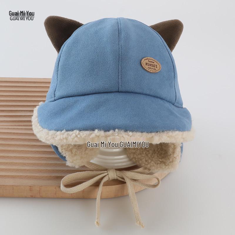 Chłopięca Czapka z Ochroną Uszu w Koreańskim Stylu, Wyściełana Fleece – Ciepła, Wiatroszczelna Czapka Baseballówka z Daszkiem na Jesień/Zimę