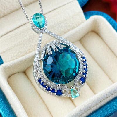 1 pezzo Collana con Ciondolo Blu Zircone Sintetico Intarsiato, Sensazione di Lusso, Semplice e alla Moda, per Uso Quotidiano, Regalo