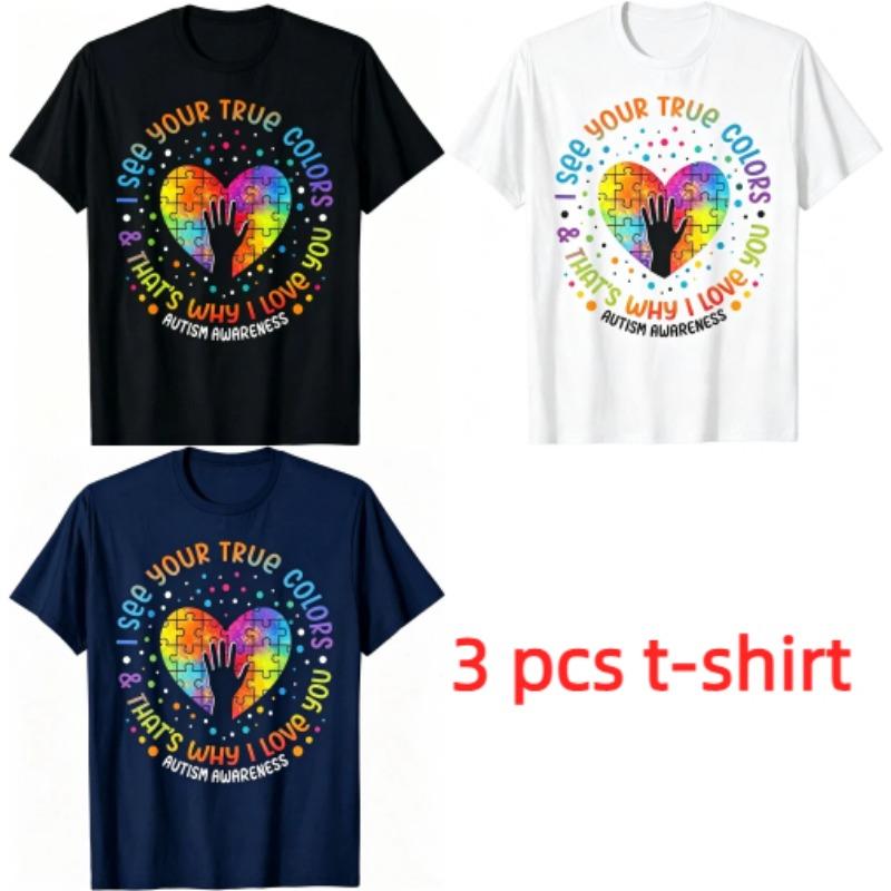 Funny Colored Heart-shaped Letters Print Men's T-Shirts Summer Fashion Street Outdoor Casual T-shirt Tops for Men's and Women's Tees Top