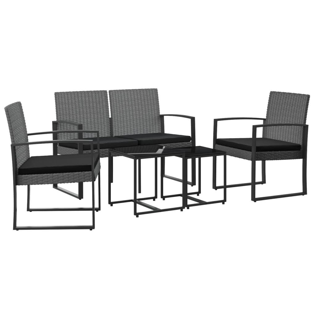Vidaxl 5-Cz. Garden Furniture Set, Cushions, Dark Grey, PP Rattan