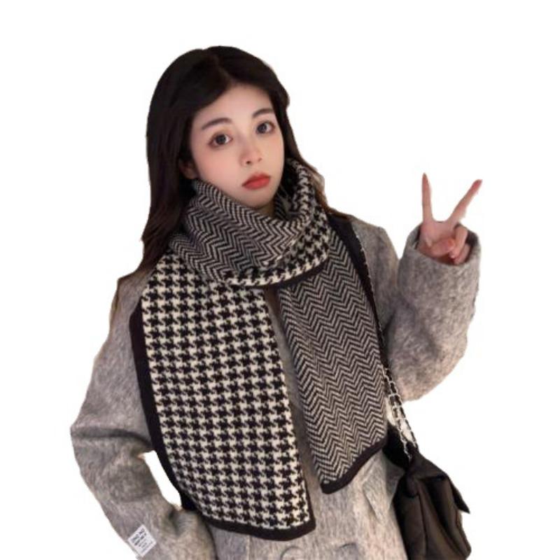 Houndstooth Scarf Women's Winter Imitation Cashmere New Korean Style Versatile Student Couple Knitted Warm Scarf Men's Trend