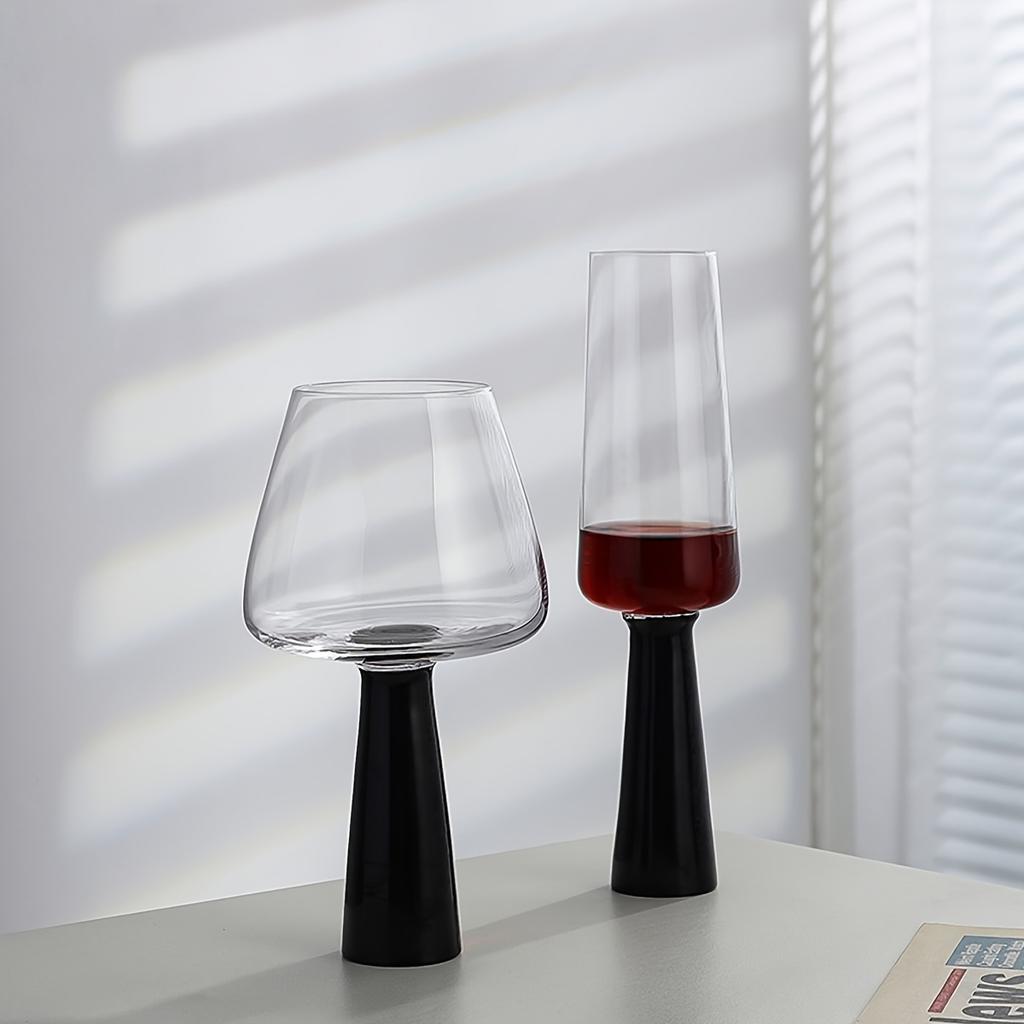 Retro Black Pillar Glass Simple Cool Round Glass Cups Creative Handmade Glass Wine Glasses Champagne Mojito Cocktail Cups Gifts