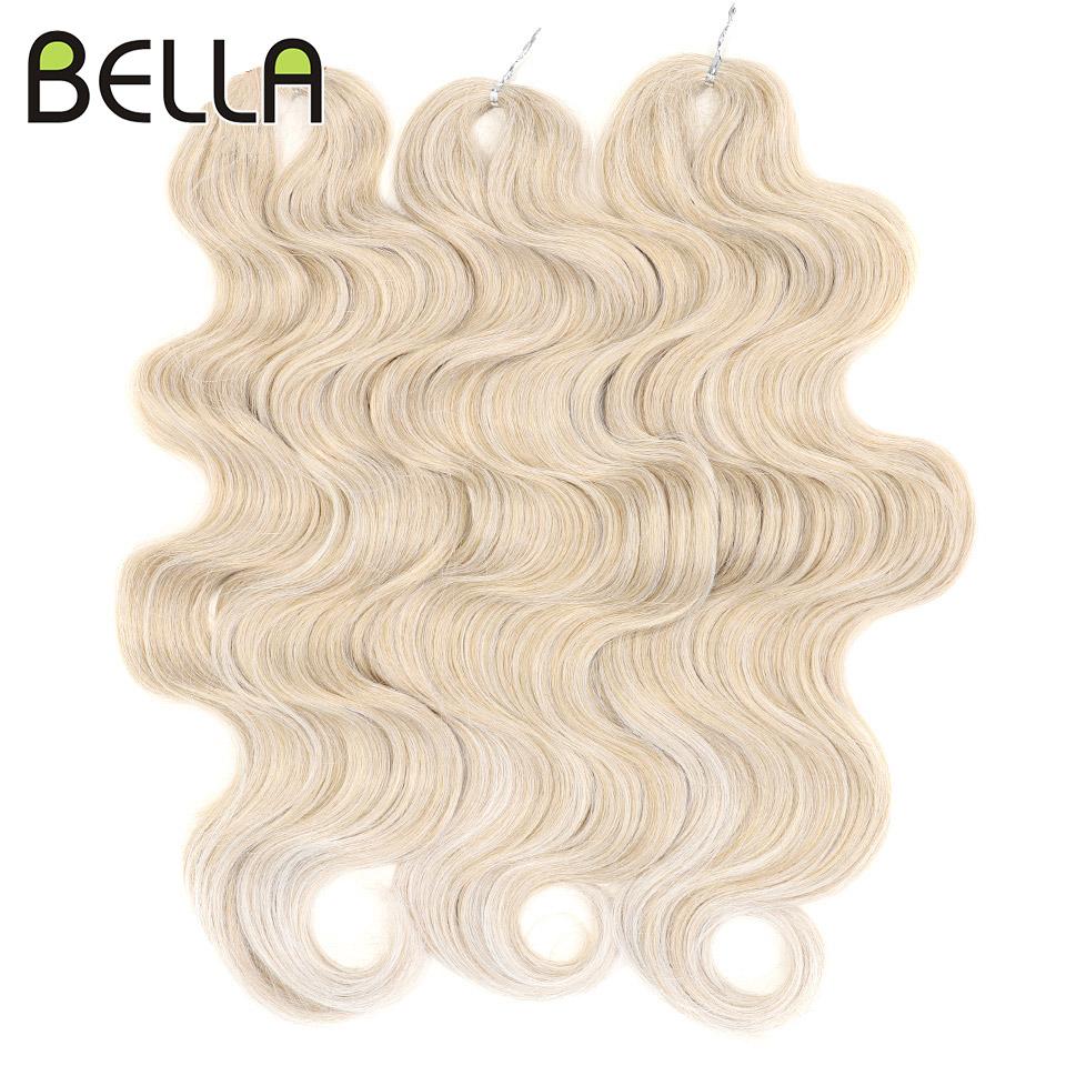BELLA 24 Zoll Body Wave Häkelhaar 3 Stück Synthetisches Haar Zöpfe Kunsthaar Ombre Blond Braun Natürliche Flecht-Haarverlängerungen
