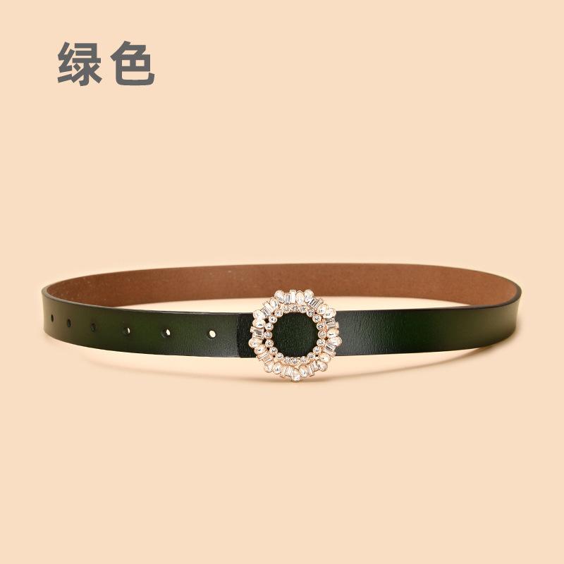 Ladies Belt With Crystal Diamond Square Buckle Decorative Belt Women'S Leather Smooth Buckle Belt