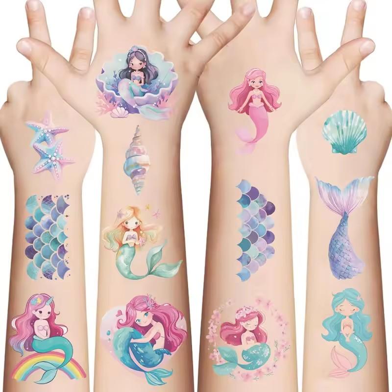 10Sheets Mermaid Theme Tattoo Stickers Waterproof Temporary Tattoo Girls Mermaid Birthday Party Decor Supplies Kids Gift Favors