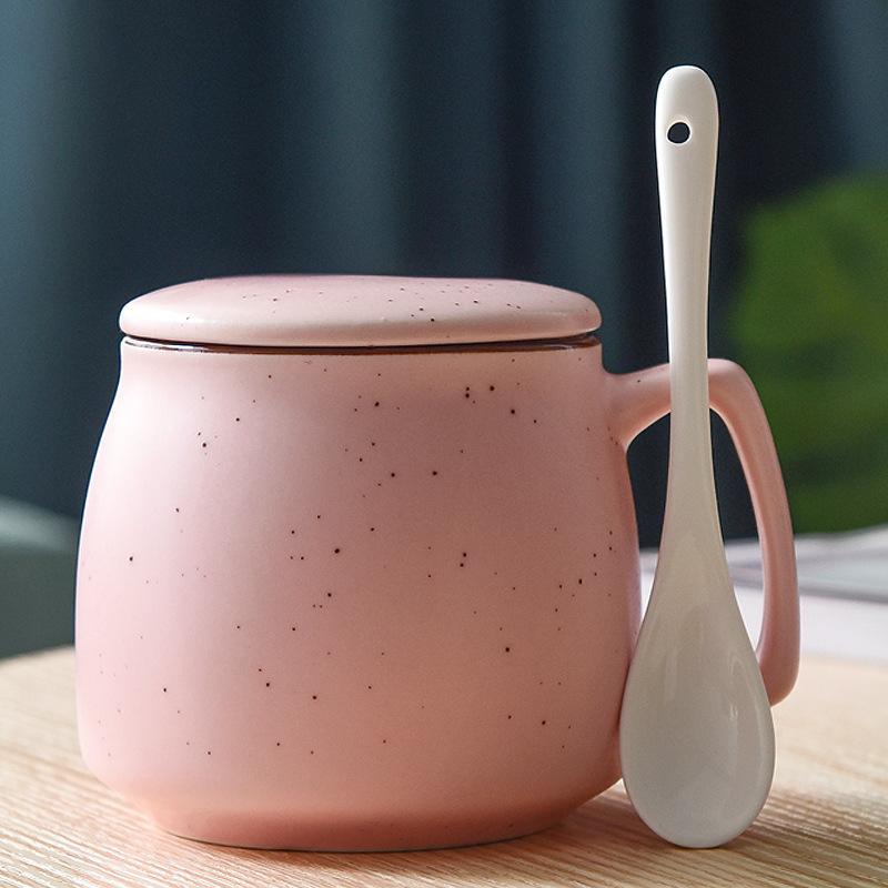 Creative Ceramic Cup With Lid And Spoon Milk Cup Day Breakfast Cup Coffee Cup Customization