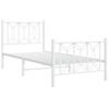 Metal Bed Frame with Headboard and Footboard White 75 X 190 Cm