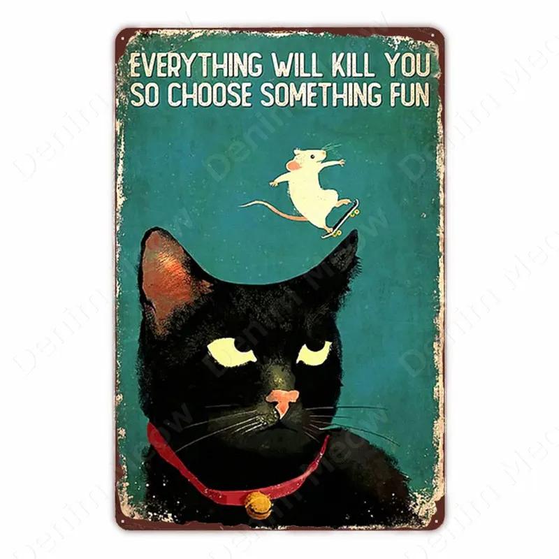 Black Cat Vintage Tin Signs, Funny Metal Art Poster, Wall Decor, Home, Bar, Pub, Cafe, Farm, Bathroom, I Hate Everyone