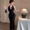 French niche fashion design sense pure desire neck sexy long dress low cut mesh style dress summer