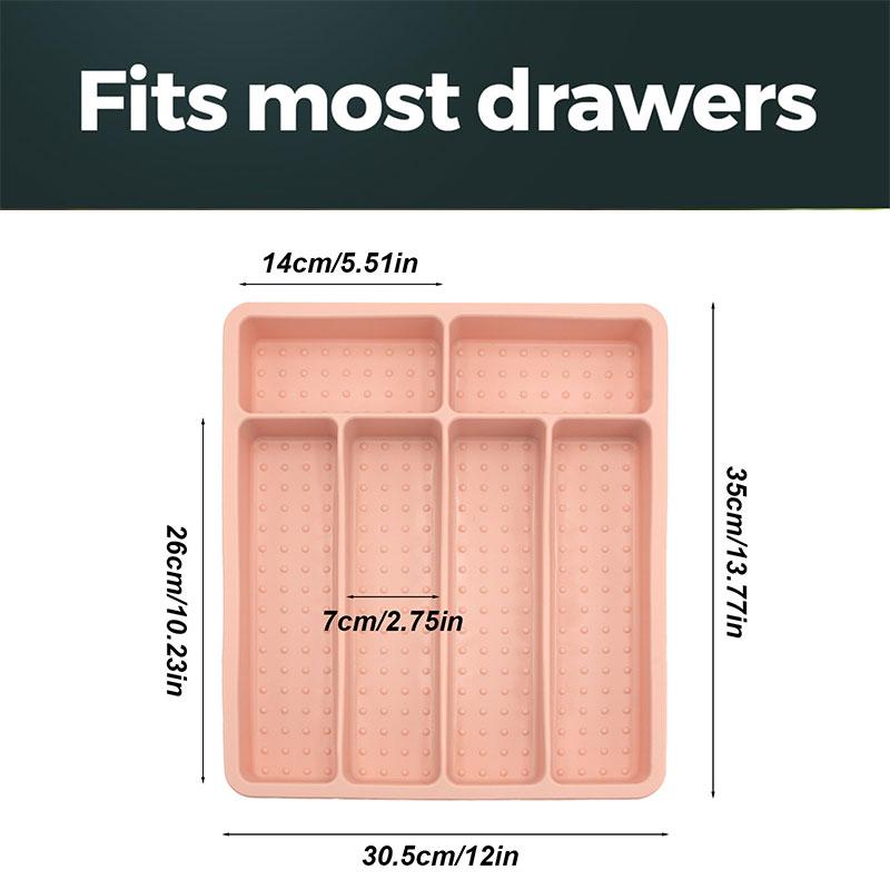 Large Silicone Silverware Drawer Organizer Non-Slip Utensil Holder for Kitchen Drawers Durable Cutlery Tray Easy To Clean