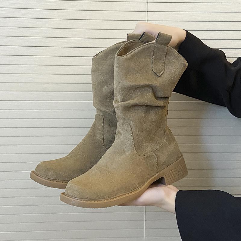 Suede pointed pile boots British style 2025 new knight boots niche thin medium boots versatile fashion boots