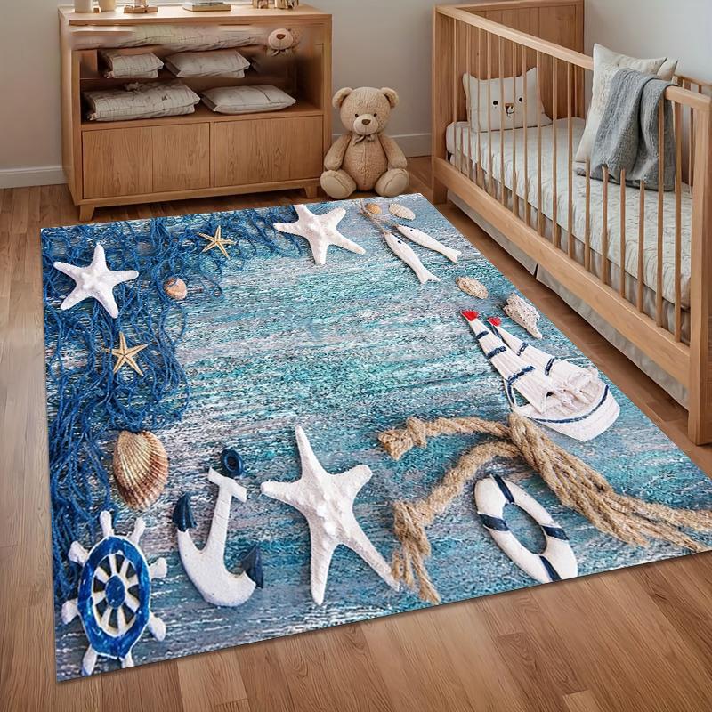 Tappeto Antiscivolo Tema Marino Tappeto con Onde della Spiaggia Tappetino Tappeto 3D con Conchiglie e Stelle Marine Antiscivolo Decorazione Casa Costiera Tappetino di Benvenuto