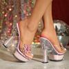 Glass Hotel Rhinestone Thick Heel Banquet Slippers Women's Summer Transparent Waterproof Platform Thick Bottom Sexy Crystal