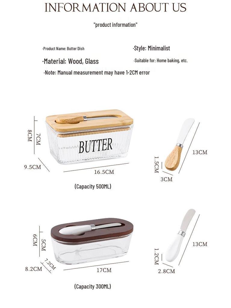 Transparent Glass Butter Dish with Lid & Spreader - Cheese Fresh-Keeping Box for Home Use