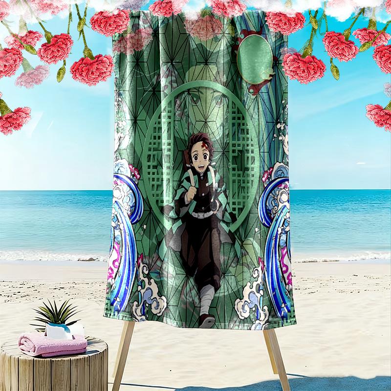 Demon Slayer Print Beach Towel, Large Soft Quick Dry Towel for Beach Camping Swimming