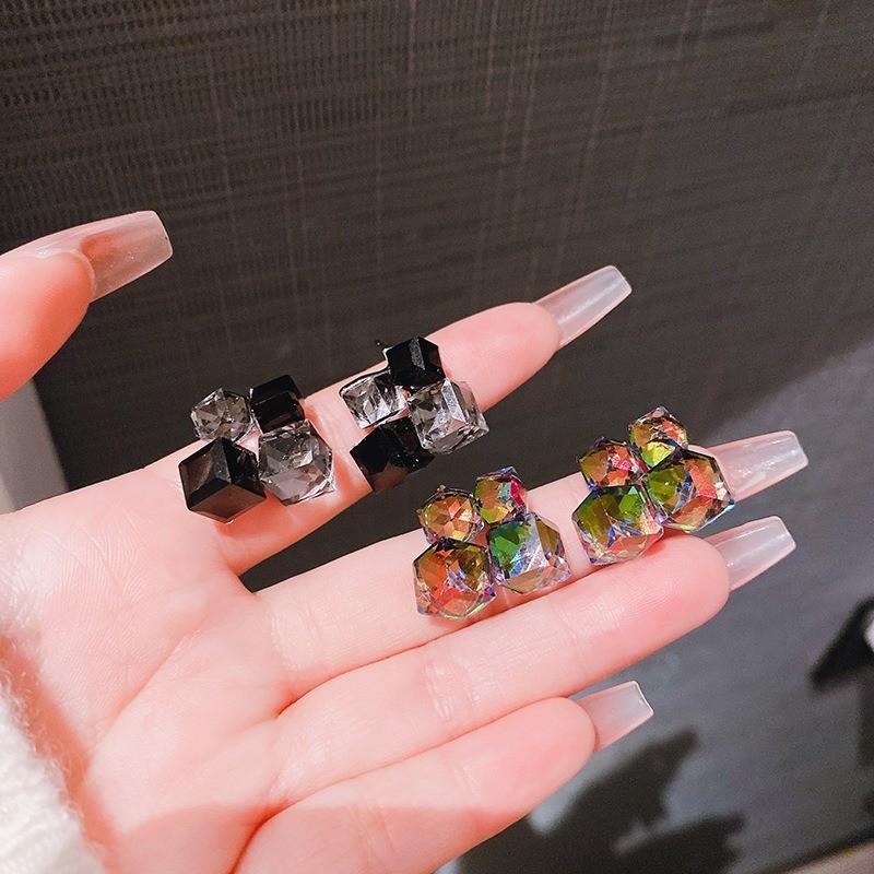 Pinkdudu Vintage Glass Geometric Block Zircon Earrings Colorful Trendy Drop Earrings Women Jewelry PD2264