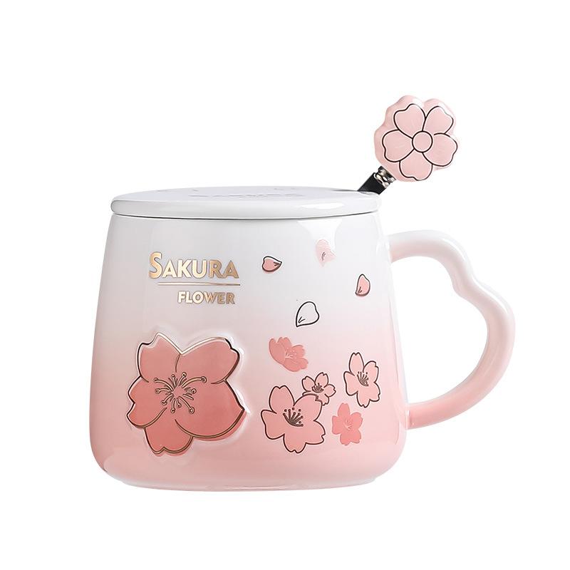 Breakfast Ceramic Cup with Lid and Spoon Cute Mug High Looking Creative Couple Coffee Water Cup
