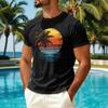 Men Summer Hawaiian Print Crew Neck Ice Silk Top Casual Sun Quick Dry Short Sleeve Shirt for Outdoor Sports