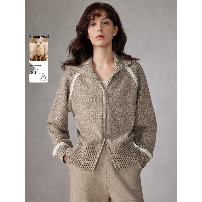 ELLE Women s Retro Color Block Lamb Wool Cardigan S