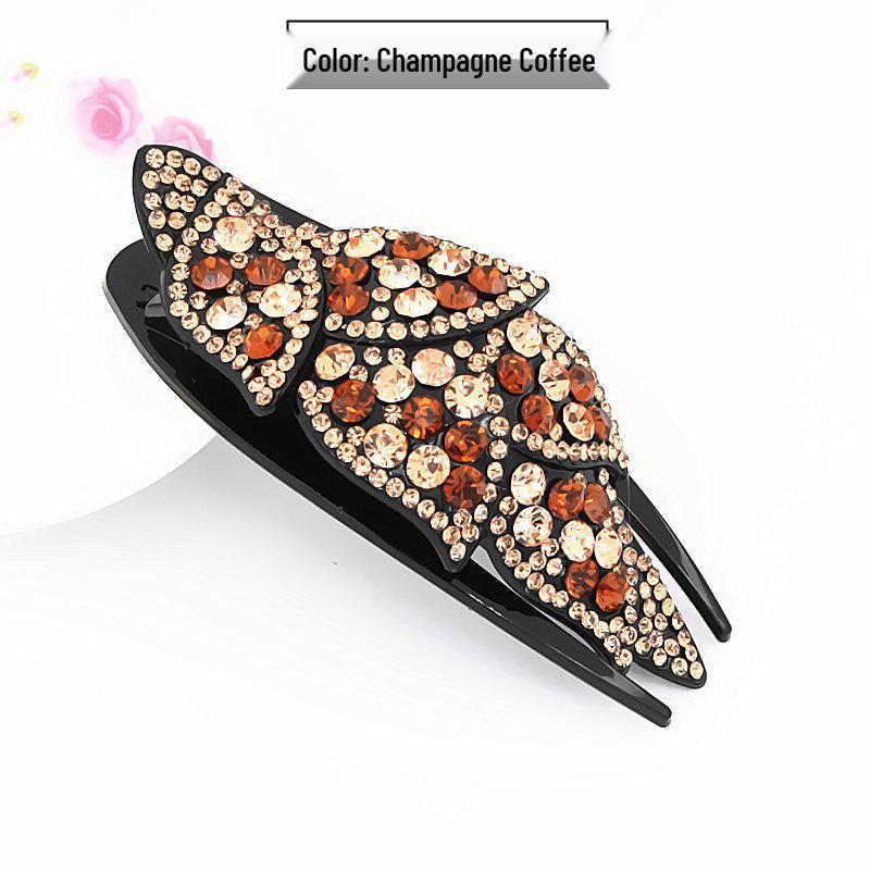 Korean Elegant Rhinestone Hair Clip - Stylish Bun Maker  Duckbill Accessory Natural