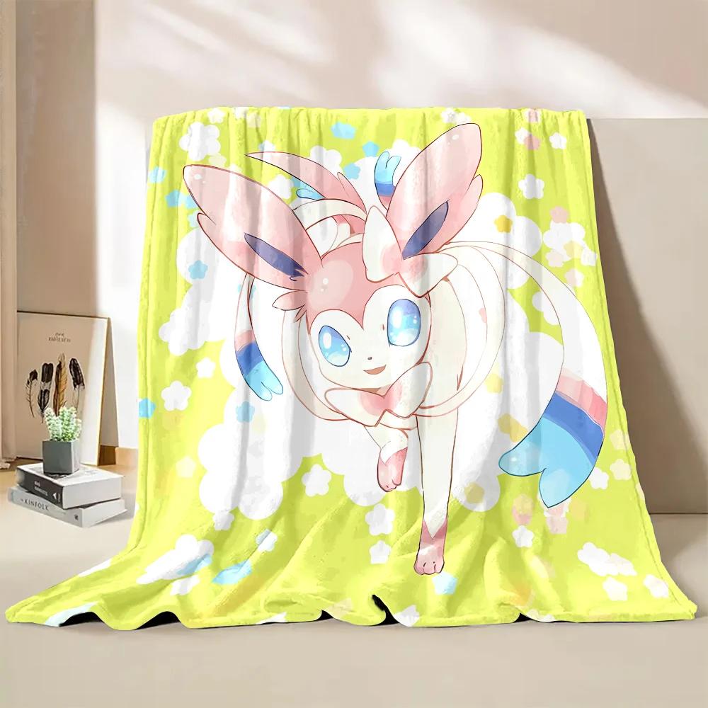 Multiple Sizes Pokemon Cute Sylveon Eevee Flannel Blanket for Home Sofa Office Break Blanket Children Student Kids Luxury Gifts