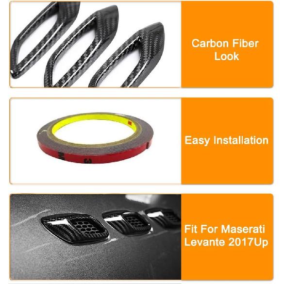 

YOCTM Fit for Maserati Levante 2016 2017 2018 2019 2020 2021 Black ABS Carbon Fiber Look Side Air Vent Fender Cover Trim Car Accessories (6PCS/ Pack)
