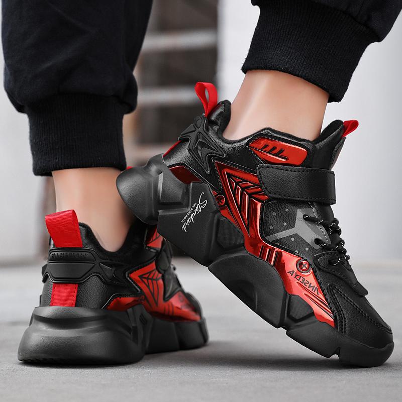 Jungen Schuhe High Top Neue Leder Wasserdicht Sportschuhe Herbst und Winter Kinder Mit Kaschmir Warm Rutschfest Blaue Ballschuhe