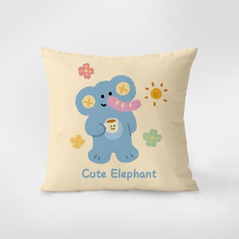 Cartoon Bear Elephant Pattern Decorative Pillowcase Bedroom Living Room Square Cushion Pillowcase