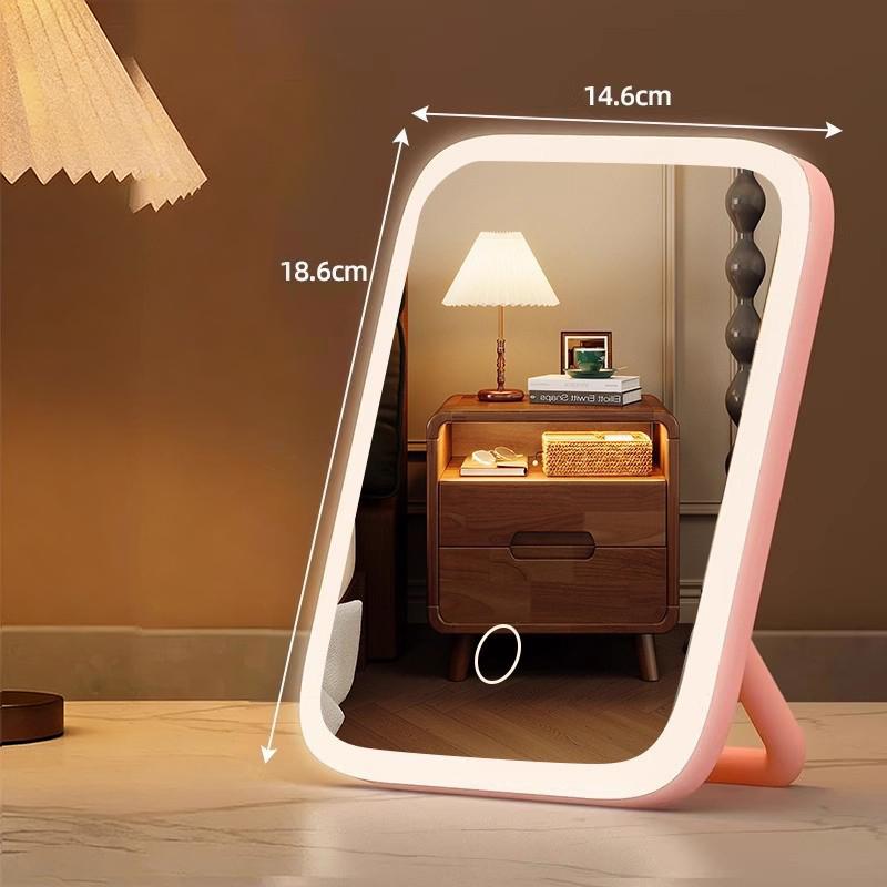 3 Colors Light Led Makeup Mirror Touch Screen Desktop Mirrors for Fill Light Portable 4K HD Bedroom Cosmetic Mirror USB Charging