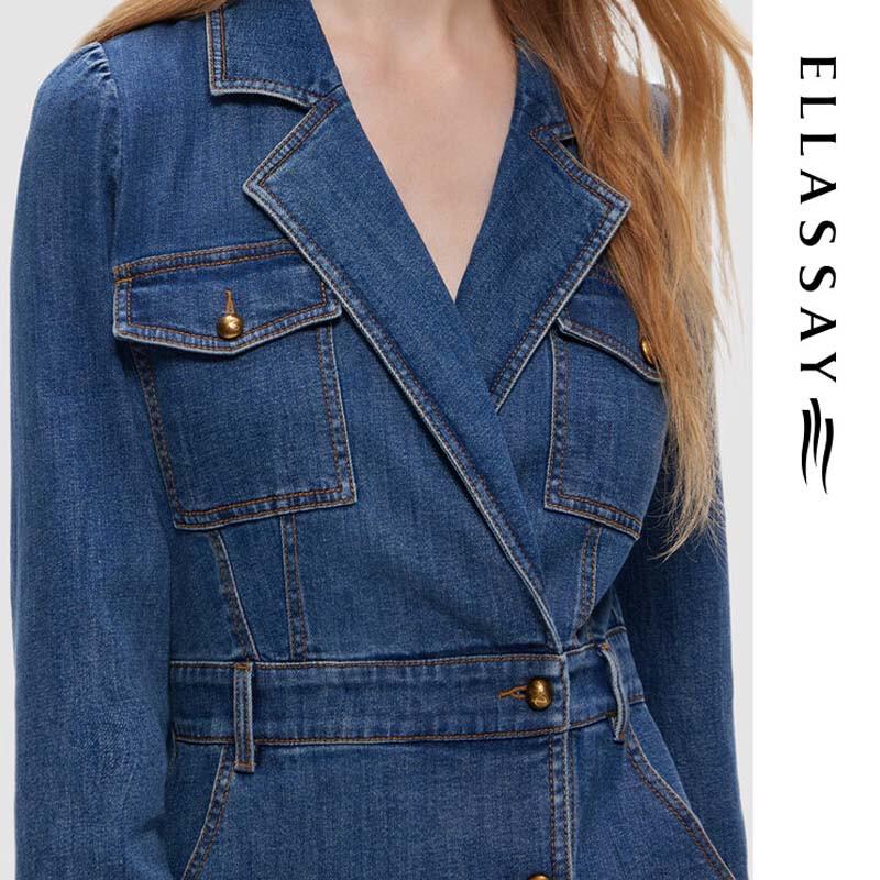 ELLASSAY Women's Versatile Lapel Denim Dress