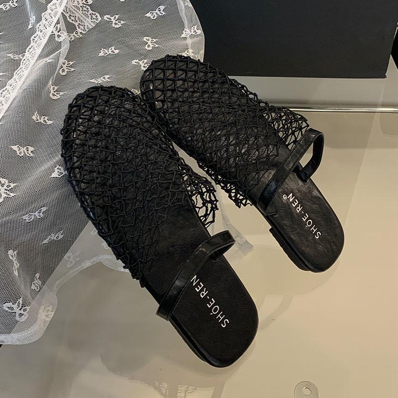 

Fashion Summer Beach Slides Slippers Sandals Shoes For Women Mules Female Round Toe Fashion Mesh Breathable Ladies Flats Slippers Shoes 35 чёрный