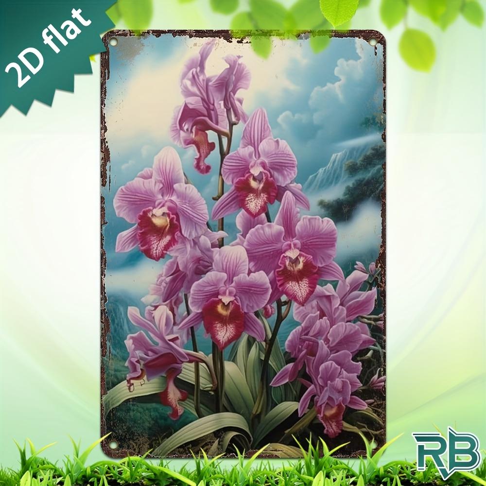 Neue Trendige HD Metall Wandkunst Vintage Retro D Flaches Design Botanische Florale Illustration mit Exotischen Rosa Lila Orchideen w