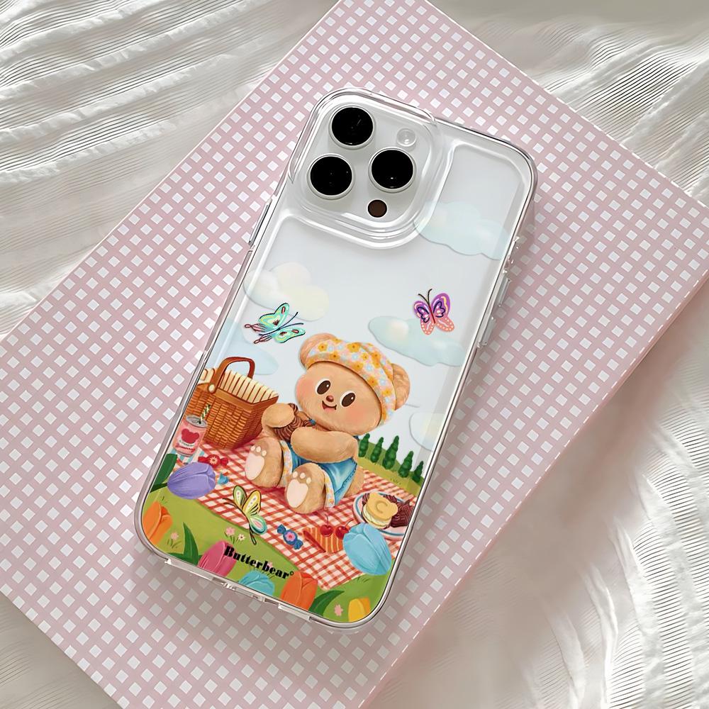 Cute Butter Bear Phone Case For Samsung Galaxy S25 S24 S23 S22 S21 S20 FE Note20 Note10 Edge Plus Ultra Lite 5G Clear Back Cover